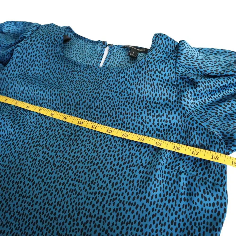Banana Republic Womens Pleated Volume Sleeve Top Size Small‎ Blue Black Spotted